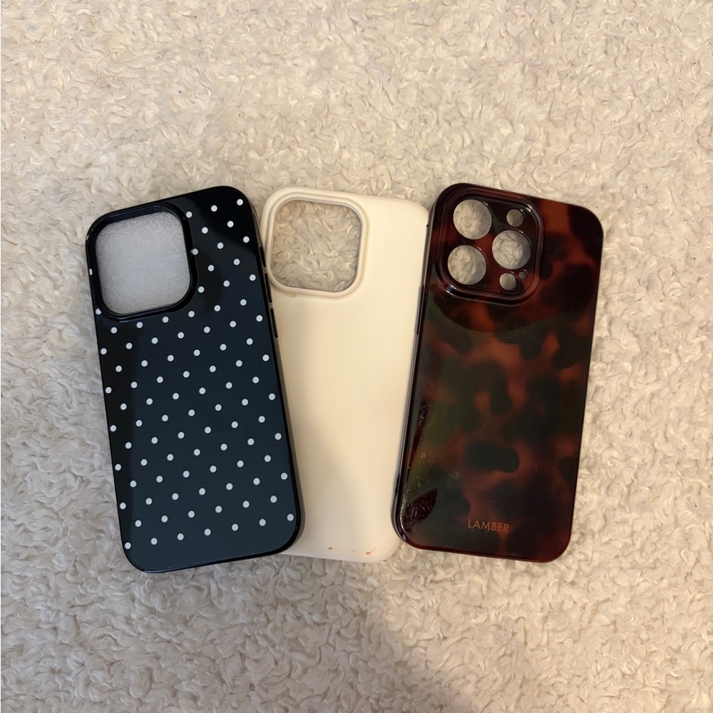 Stylish Phone Case Set - Black Polka Dot, white, and Brown
